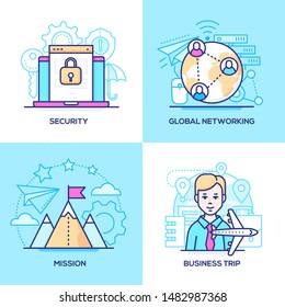 Business - set of line design style colorful illustrations