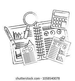 business set notebook documents with graphs calculator pen