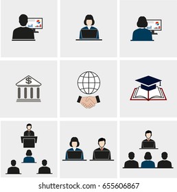 Business set on a gray background
