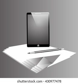Business set with phone , pencil and paper.