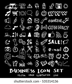 Business set sketch vector ink doodle on chalkboard