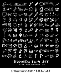 Business set sketch vector ink doodle on chalkboard