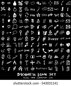 Business set sketch vector ink doodle on chalkboard