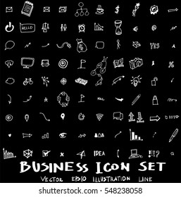 Business set sketch vector ink doodle on chalkboard