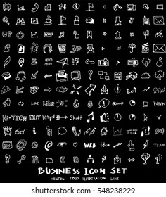 Business set sketch vector ink doodle on chalkboard