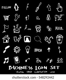 Business set sketch vector ink doodle on chalkboard