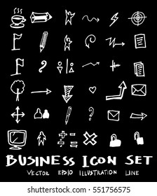 Business set sketch vector ink doodle on chalkboard