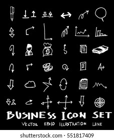 Business set sketch vector ink doodle on chalkboard