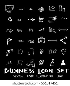 Business set sketch vector ink doodle on chalkboard