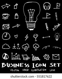Business set sketch vector ink doodle on chalkboard