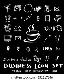 Business set sketch vector ink doodle on chalkboard