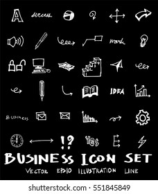 Business set sketch vector ink doodle on chalkboard