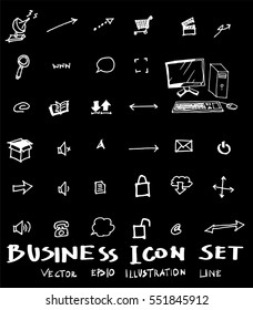 Business set sketch vector ink doodle on chalkboard