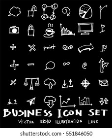 Business set sketch vector ink doodle on chalkboard