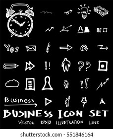 Business set sketch vector ink doodle on chalkboard