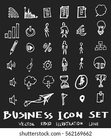 Business set sketch vector ink doodle on chalkboard