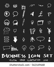 Business set sketch vector ink doodle on chalkboard