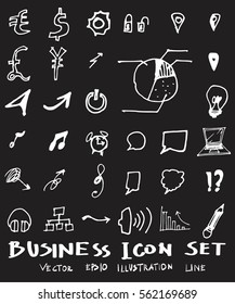 Business set sketch vector ink doodle on chalkboard