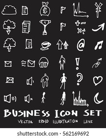 Business set sketch vector ink doodle on chalkboard