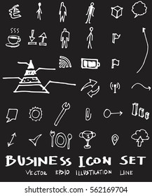 Business set sketch vector ink doodle on chalkboard