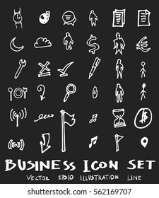 Business set sketch vector ink doodle on chalkboard