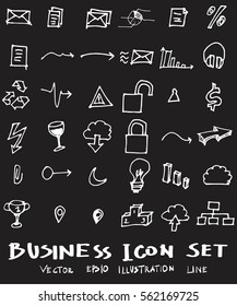 Business set sketch vector ink doodle on chalkboard