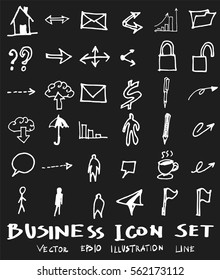 Business set sketch vector ink doodle on chalkboard