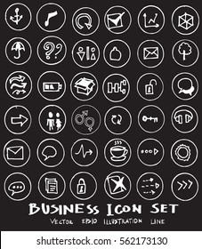 Business set sketch vector ink doodle on chalkboard