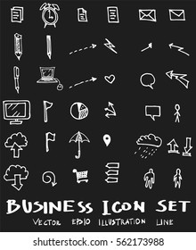 Business set sketch vector ink doodle on chalkboard