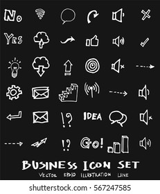 Business set sketch vector ink doodle on chalkboard