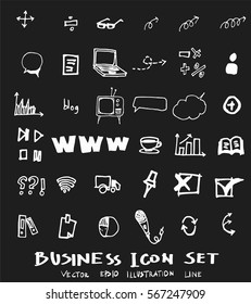 Business set sketch vector ink doodle on chalkboard