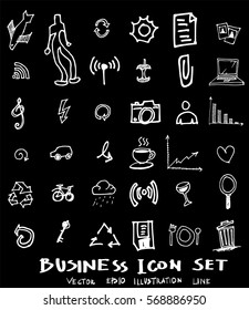 Business set sketch vector ink doodle on chalkboard