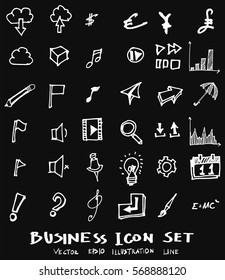 Business set sketch vector ink doodle on chalkboard