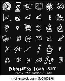 Business set sketch vector ink doodle on chalkboard