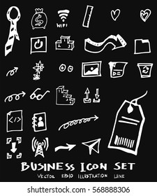 Business set sketch vector ink doodle on chalkboard