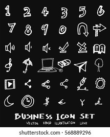 Business set sketch vector ink doodle on chalkboard