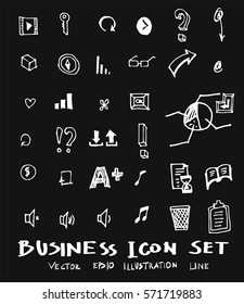 Business set sketch vector ink doodle on chalkboard