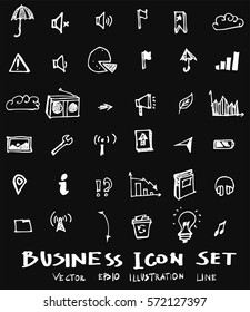 Business set sketch vector ink doodle on chalkboard