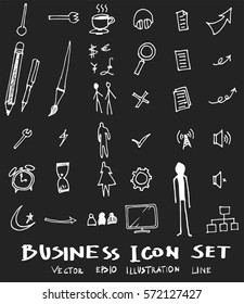 Business set sketch vector ink doodle on chalkboard