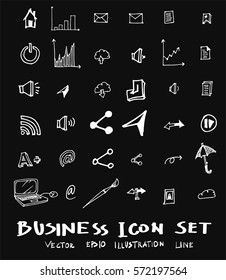 Business set sketch vector ink doodle on chalkboard