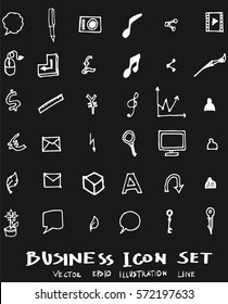 Business set sketch vector ink doodle on chalkboard