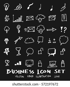 Business set sketch vector ink doodle on chalkboard