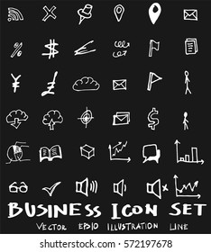 Business set sketch vector ink doodle on chalkboard