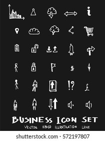 Business set sketch vector ink doodle on chalkboard