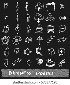 Business set sketch vector ink doodle on chalkboard