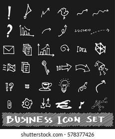 Business set sketch vector ink doodle on chalkboard