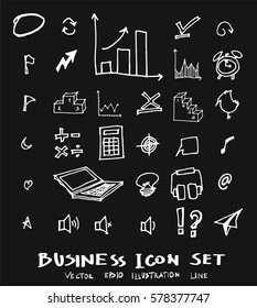 Business set sketch vector ink doodle on chalkboard