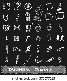 Business set sketch vector ink doodle on chalkboard