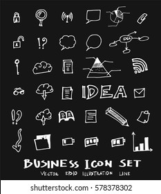 Business set sketch vector ink doodle on chalkboard