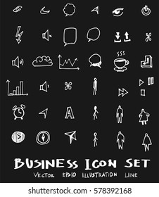 Business set sketch vector ink doodle on chalkboard